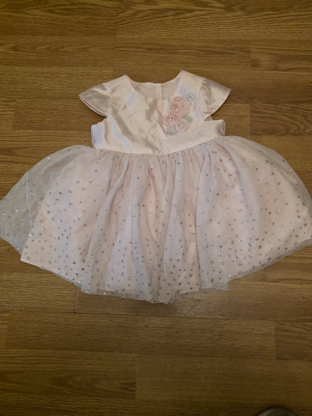 Special Occasion Children's Pink Sparkle Tulle Dress with Floral Applique